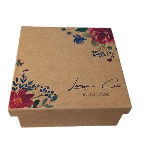 Caixa Convite Padrinhos Casamento Floral Rústica MDF Personalizada com Nome | Tamanho 15x15x7cm