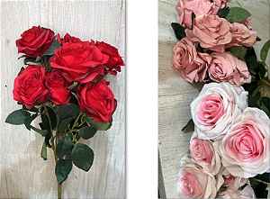 Buquê Artificial de Rosas – Ref. 780004 Buquê com rosas grandes e realistas, pétalas aveludadas e folhagem verde detalha