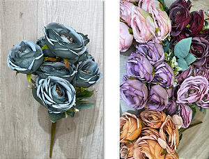 Buquê Artificial de Rosas – Ref. 93073 Flores com pétalas em camadas e acabamento aveludado, com folhagem verde e detalh