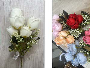 Buquê Artificial de Rosas com Folhagem – Disponível em Cores Variadas (Rosa, Vermelho, Amarelo e Laranja), Ideal para Ar
