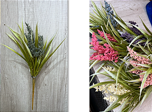 Haste Artificial com Folhagem Verde e Flores Decorativas Coloridas – Disponível em Diversas Cores (Azul, Rosa, Roxo, Ama