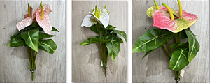 Haste Artificial de Antúrio com Duas Flores e Folhagem Verde – Disponível em Cores Variadas (Branco, Rosa e Rosa com Ver