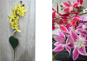 Haste Artificial de Orquídea Estrela com Folhas e Botões Decorativos