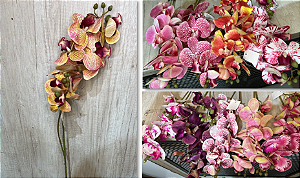 Haste Artificial de Orquídea Phalaenopsis Amarela com Detalhes Roxos