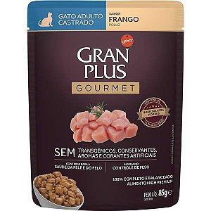 Ração Úmida Gran Plus Sachê Gourmet Frango para Gatos Castrados Adultos 85g