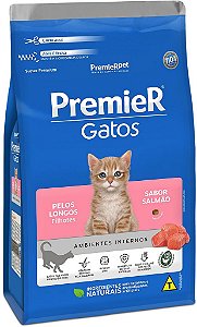 Ração Premier Pet Ambientes Internos Gatos Filhotes Pelos Longos Salmão