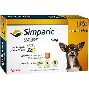 Antipulgas Zoetis Simparic 5mg para Cães 1,3 a 2,5 Kg