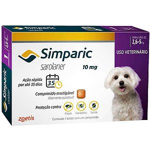 Antipulgas Zoetis Simparic 10mg para Cães 2,6 a 5 Kg