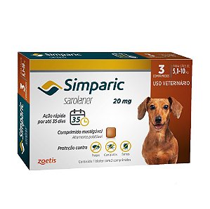 Antipulgas Zoetis Simparic 20mg para cães 5,1 a 10 Kg