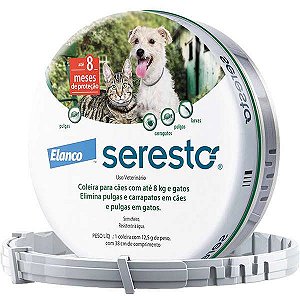Coleira Antipulgas Seresto para Cães e Gatos de até 8 Kg