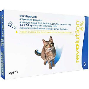 Antipulgas e carrapatos Revolution 6% para Gatos de 2,6 a 7,5Kg 45mg