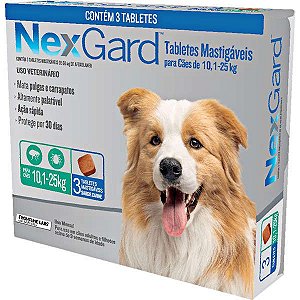 Antipulgas e Carrapatos NexGard 68 mg para Cães de 10,1 a 25 Kg- 3 tabletes