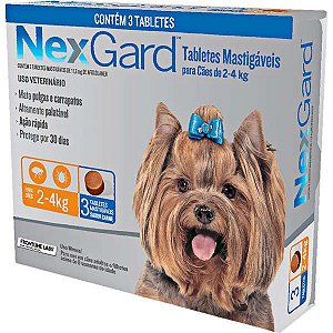 Antipulgas e Carrapatos NexGard 11,3 mg para Cães de 2 a 4 Kg- 3 tabletes