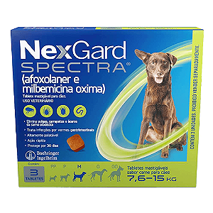 Antipulgas e Carrapatos NexGard Spectra para Cães de 7,6 a 15 Kg