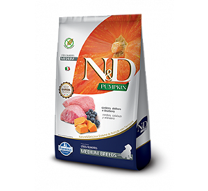 Ração Farmina N&D Pumpkin Cordeiro, Abóbora e Blueberry para Cães Filhotes Raças Médias 10,1Kg