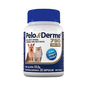 Suplemento Pelo & Derme 750mg DHA+EPA 30 Cápsulas Vetnil para Cães e Gatos