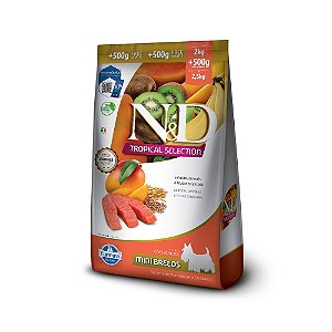 Ração Farmina N&D Tropical Selection Cães Adultos Mini Sabor Salmão, Cereais e Frutas Tropicais 2kg + 500g Grátis