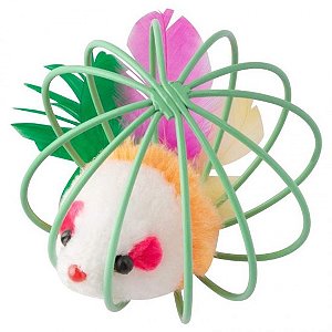 Brinquedo Bola c/ Rato para Gatos em Inox