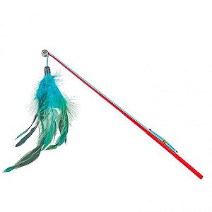 Brinquedo Gato Varinha Colorida com Pena e Guizo
