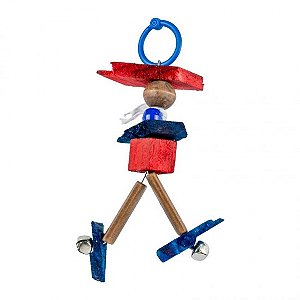 Brinquedo Pássaros Espantalho Colorido de Madeira c/ Guizo