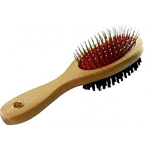 Escova Dupla Pet com Cabo de Madeira