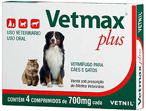Vermífugo Vetnil Vetmax Plus 700 mg - 4 Comprimidos