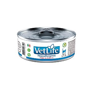 Vet Life Ração Úmida Hypoallergenic Pork & Potato para Gatos Adultos 85 g