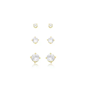 KIT BRINCO TRIO PONTO DE LUZ 4MM, 6MM, 8MM B. OURO 18K