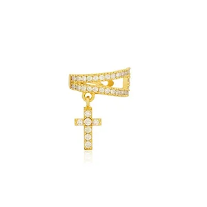 PIERCING FAKE CRUZ ZIRCÔNIA B. OURO 18K