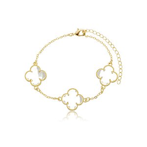 PULSEIRA TREVO CRISTAL 18MM B. OURO 18K