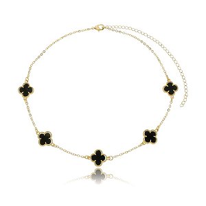 CHOKER TREVO BLACK B. OURO 18K