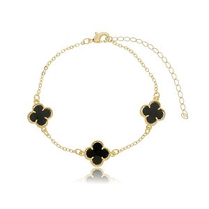 PULSEIRA TREVO BLACK B. OURO 18K