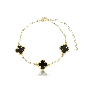 PULSEIRA TREVO BLACK B. OURO 18K