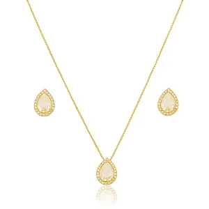 CONJUNTO IMPÉRIO CRISTAL ZIRCÔNIA B. OURO 18K
