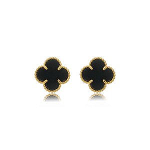 BRINCO TREVO BLACK 10MM B. OURO 18K
