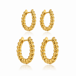 KIT BRINCO DUO ARGOLA ART. TORCIDA P e M B. OURO 18K