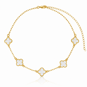CHOKER TREVO BRANCO PEROLADO 11MM B. OURO 18K