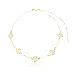 CHOKER TREVO BRANCO PEROLADO 11MM B. OURO 18K