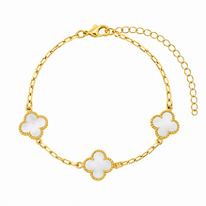 PULSEIRA TREVO BRANCO PEROLADO 11MM B. OURO 18K