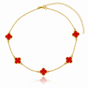 CHOKER TREVO RED 11MM B. OURO 18K