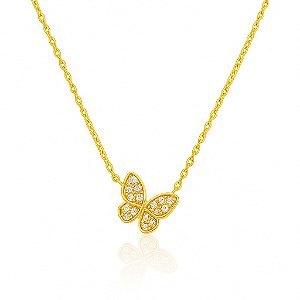 COLAR BORBOLETA CRAVEJADA ZIRCÔNIA B. OURO 18K