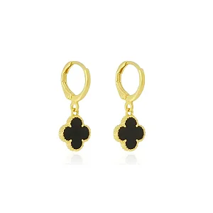 BRINCO ARGOLA ART. TREVO BLACK 10MM B. OURO 18K
