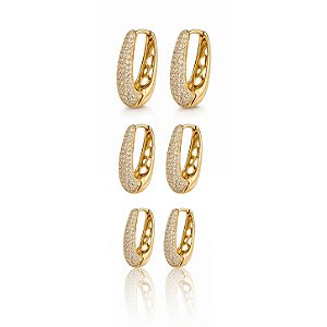 BRINCO ARGOLA ART. CRAVEJADA ZIRCÔNIA (TAMANHO M) B. OURO 18K