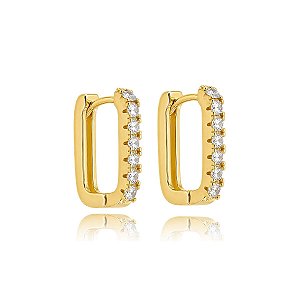BRINCO ARGOLA ART. RETANGULAR ZIRCÔNIA P B. OURO 18K