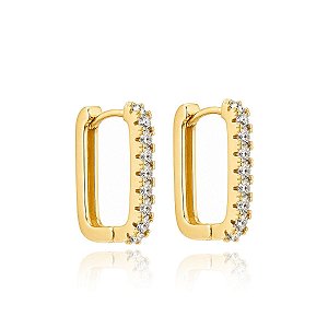 BRINCO ARGOLA ART. RETANGULAR ZIRCÔNIA M B. OURO 18K