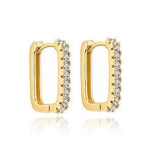 BRINCO ARGOLA ART. RETANGULAR ZIRCÔNIA G B. OURO 18K