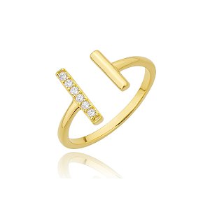 ANEL BARRA ZIRCÔNIA AJUSTÁVEL B. OURO 18K