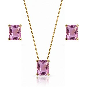 CONJUNTO BAGUETE LILÁS B. OURO 18K