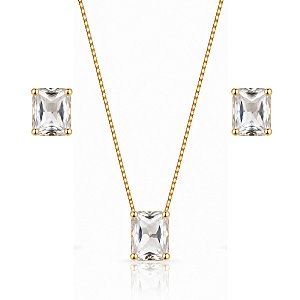 CONJUNTO BAGUETE CRISTAL B. OURO 18K