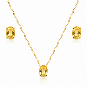 CONJUNTO OVAL AMARELO CITRINO B. OURO 18K